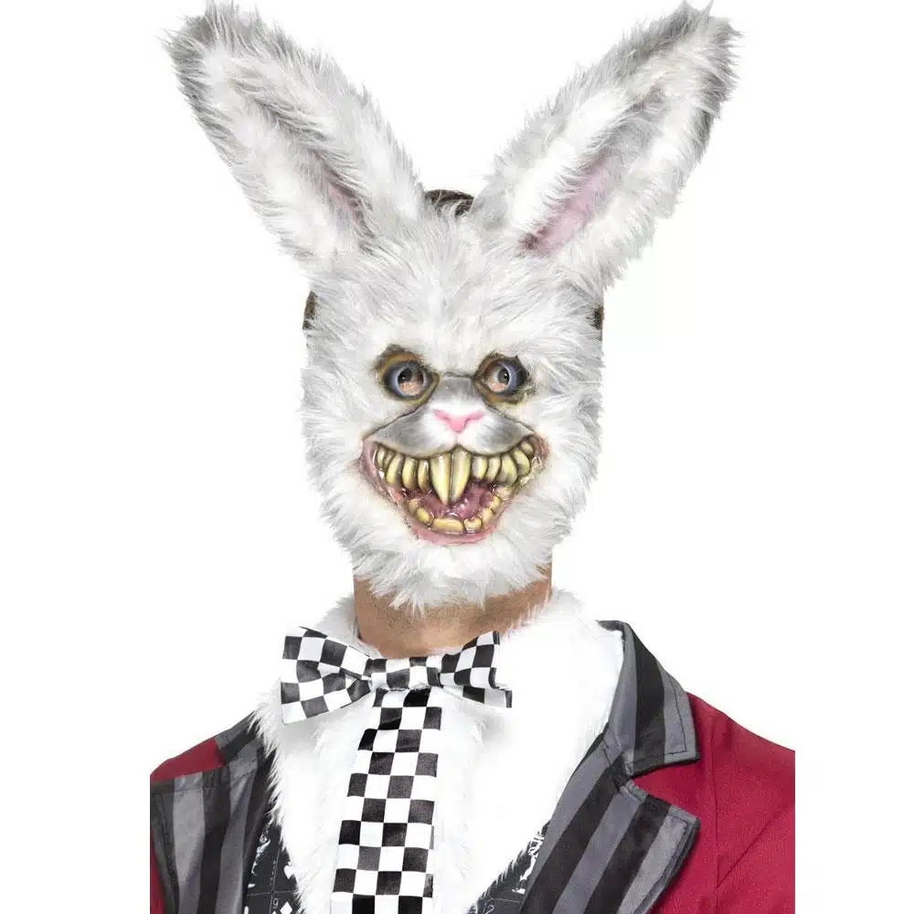 Unisex Weißer Hase Maske mit Fell | White Rabbit Mask - carnivalstore.de