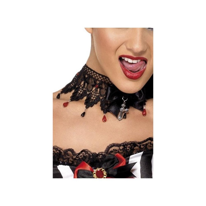 Gothic Ribbon and Lace, Beaded Necklace - carnivalstore.de