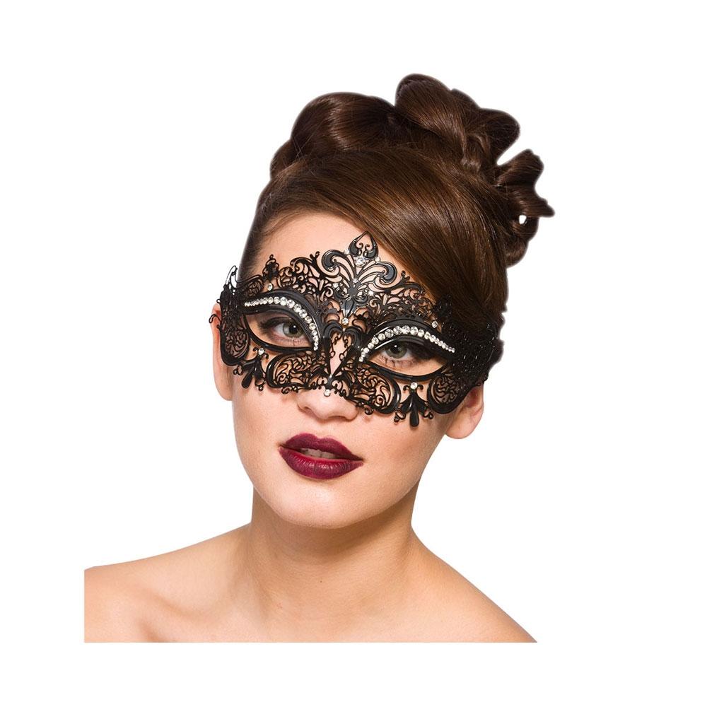 Filigree Eye Mask - Black w/Diamantes - Carnival Store GmbH