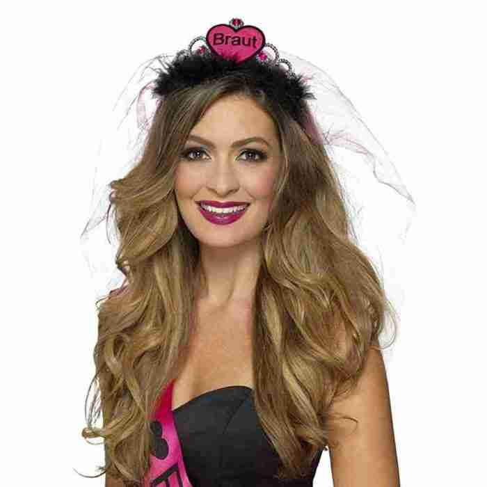 Braut Tiara Rosa Schwarz mit Schleier Hochzeit Accessoire