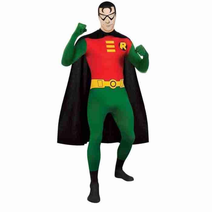 Robin Superhelden Kostüm 2nd Skin Suit für Herren in Grün-Rot