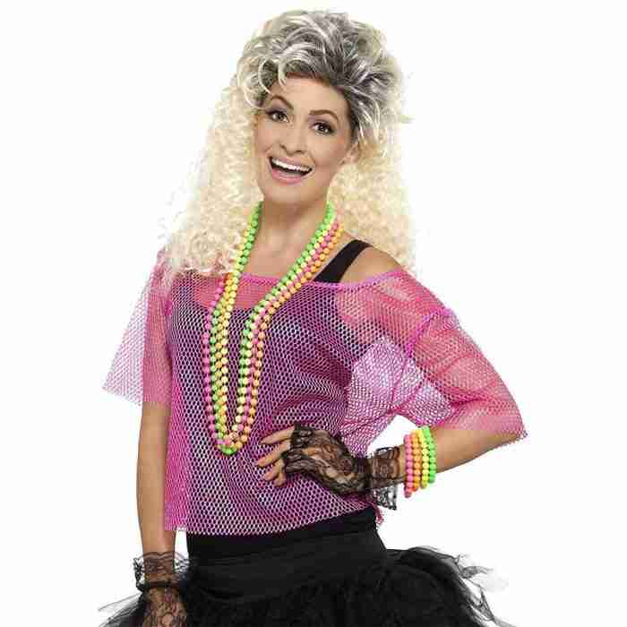 80er Jahre Netzoberteil Damen in Neon Pink