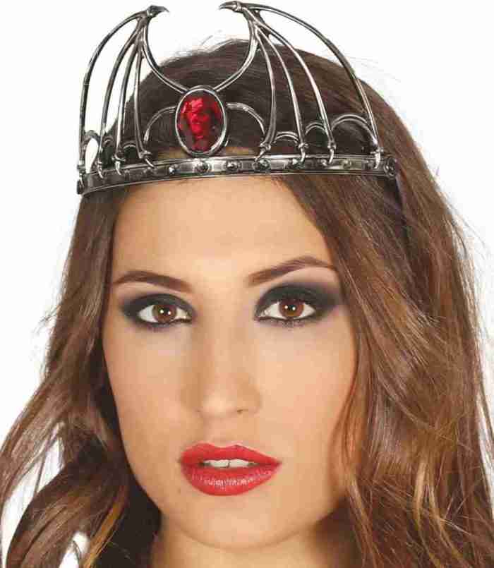 Teufel Diadem mit Rubin silber Halloween Karneval Kopfschmuck