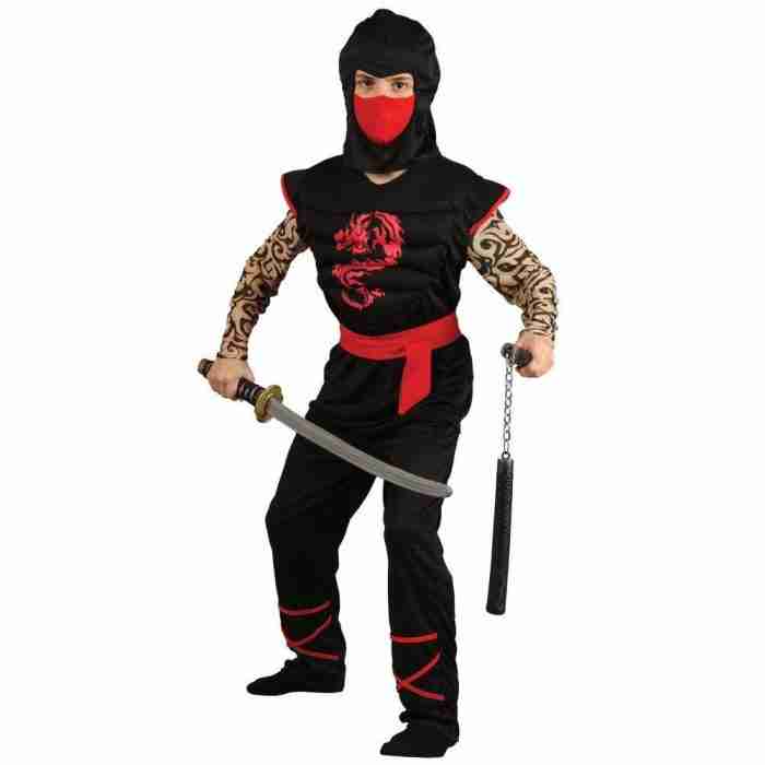 Ninja Kostüm Kinder Muskel Brust Krieger Schwarz Halloween - carnivalstore.de