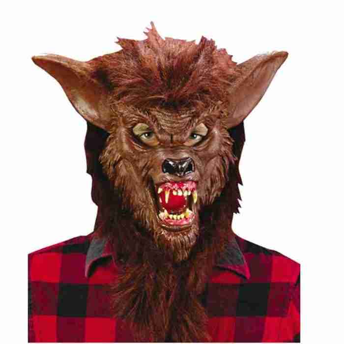 Werwolf Maske braun mit Zähnen Halloween Horror Maske Latex