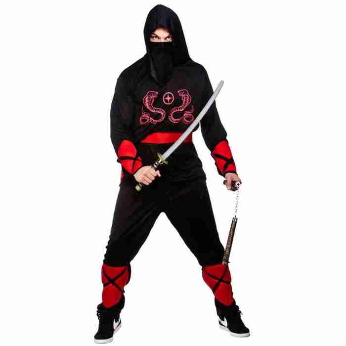 Ninja Krieger Kostüm Herren in Schwarz mit rotem Design - Carnival Store