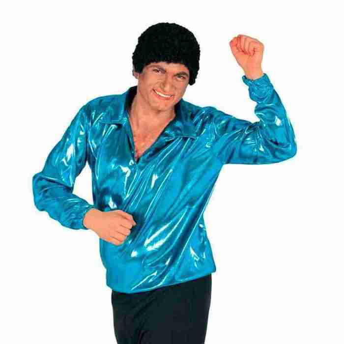 Disco Hemd Türkis 70er Jahre Herren Kostüm schimmernd