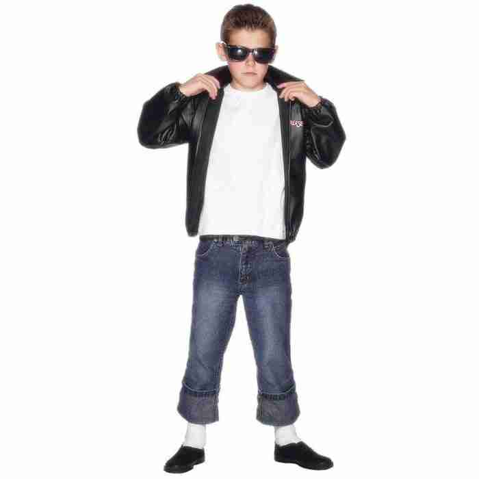 Kinder Kostüm Grease T-Birds Jacke Schwarz mit Logo für Jungen