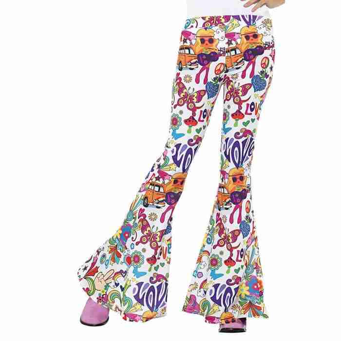 Damen Groovy Schlaghose 70er Jahre Retro Hippie Hose mehrfarbig