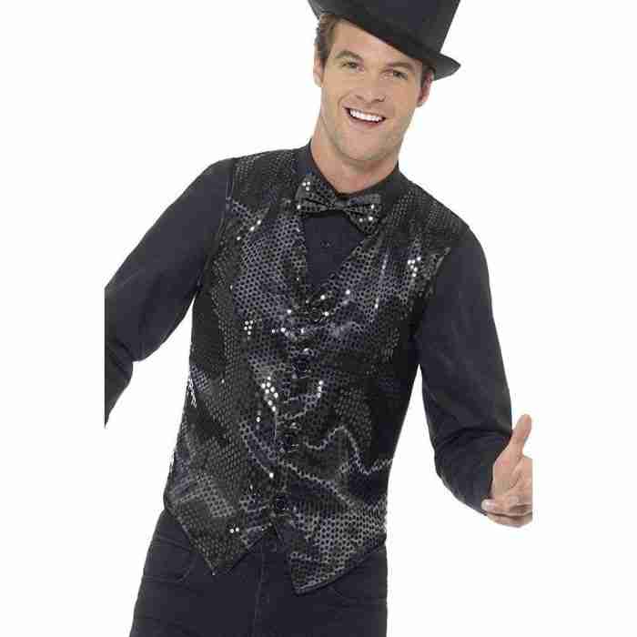 Karnevalsweste Herren Schwarz mit Pailletten - Elegante schwarze Weste