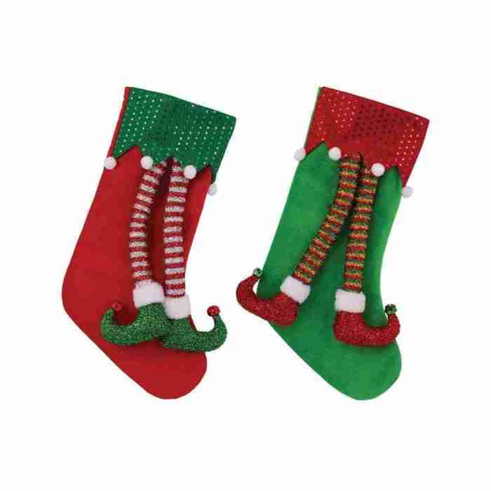 Elfenbeine Strümpfe Weihnachten grün rot Streifen Kostüm Accessoire