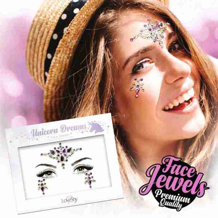 Gesichtsschmuck Einhorn Träume Strass-Steine Festival Make-up