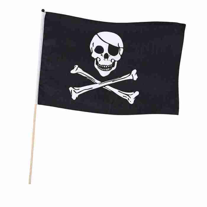 Piratenfahne am Stab 30x45cm Jolly Roger Design