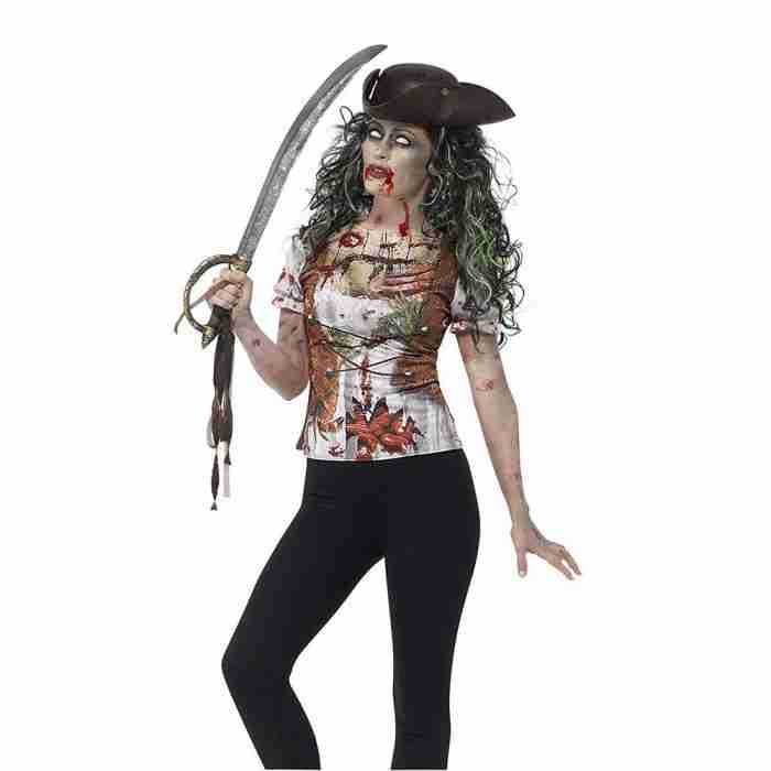 Zombie Piraten T-Shirt Damen Grün Halloween Kostüm - carnivalstore.de