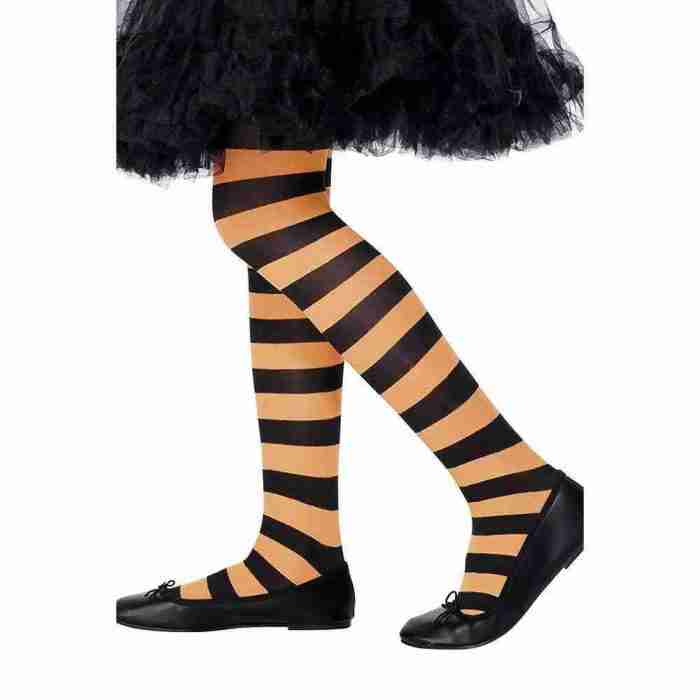 Kinder Strumpfhose Orange Schwarz gestreift Mädchen Kostüm Accessoire