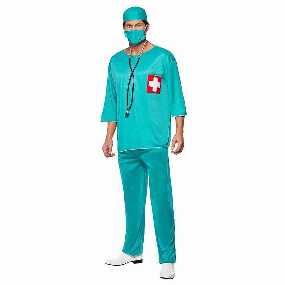 Chirurg Kostüm Grün Herren - Professionelles Arzt Outfit für Halloween