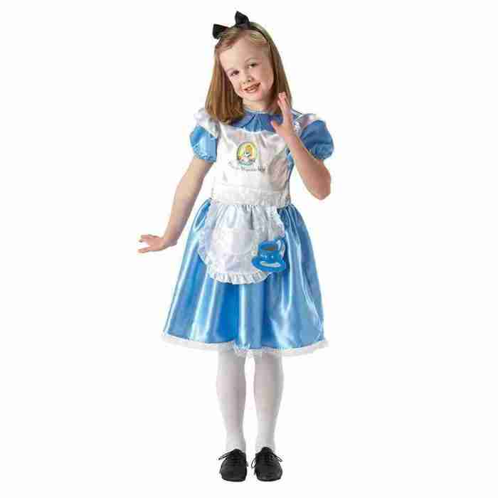 Alice Kostüm Kinder Detailansicht mit Haarband und Puffärmeln Deluxe Ausführung