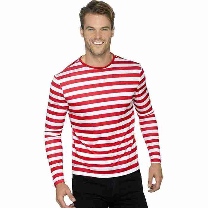 Karnevalskostüm Gestreiftes Langarm T-Shirt Rot-Weiß von Smiffy's