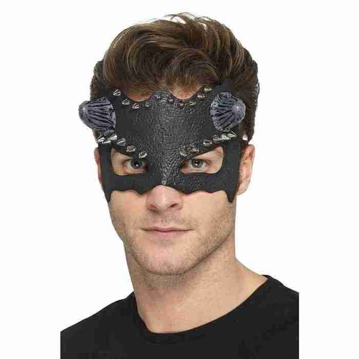 Teufel Augenmaske schwarz mit Nieten Karneval Accessoire