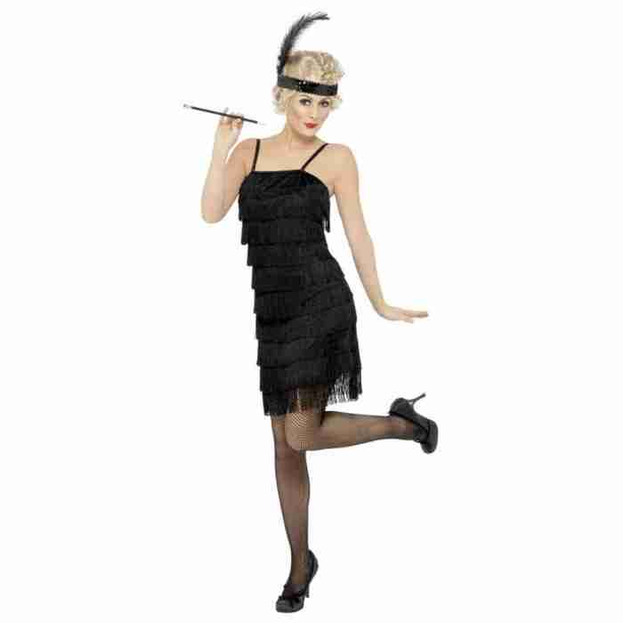 Charleston Flapper Kostüm Damen Schwarz mit Fransen 20er Jahre - carnivalstore.de