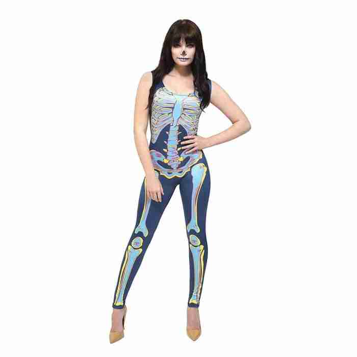 Sexy Skelett Kostüm Blau Damen Bodysuit Halloween - carnivalstore.de