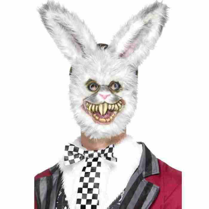 Karneval Tiermaske weißer Hase mit Fell Unisex Faschingsmaske