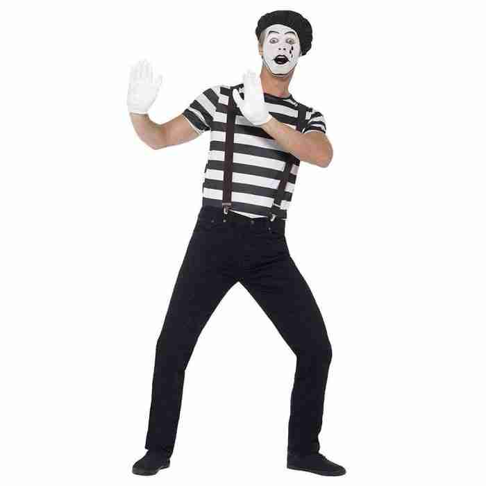 Pantomime Kostüm Herren - Gentleman Mime Artist Kostüm mit Hut und Hosenträgern