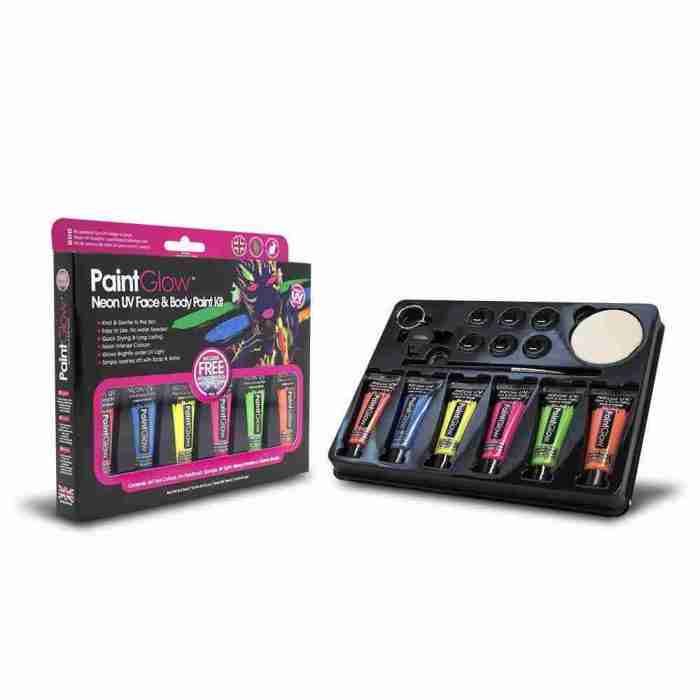 UV Neon Schminke Set 6 Farben Schwarzlicht Körperfarbe