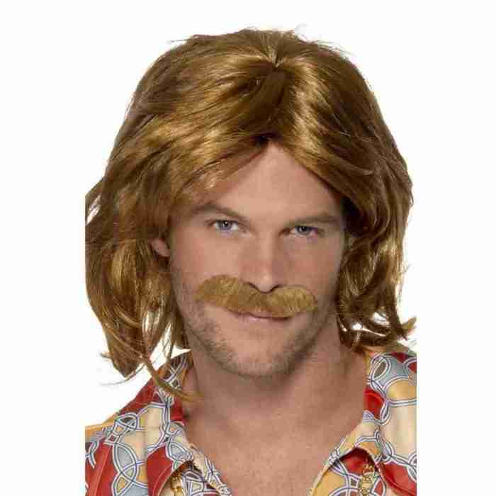 70er Jahre Perücke braun mit Schnurrbart Super Trouper Set Herren