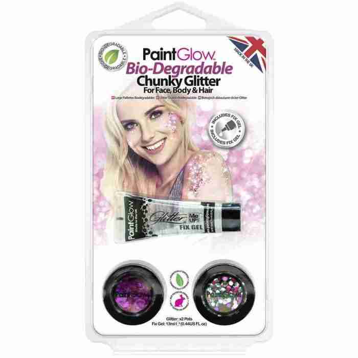 Bio-abbaubarer Glitter PaintGlow Chunky Glitter Set für Gesicht und Körper