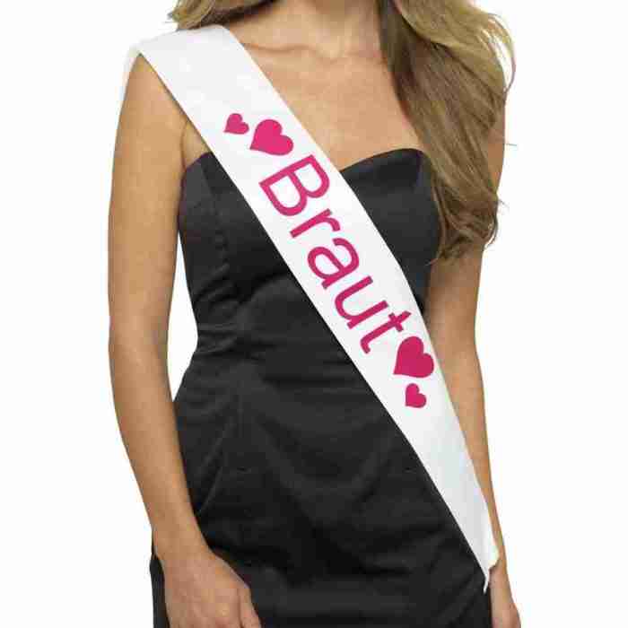 Braut Schärpe weiß rosa JGA Accessoire Junggesellinnenabschied