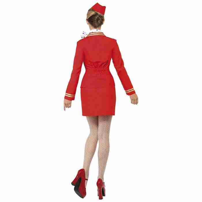 Damen Stewardess Kostüm Rot - Komplettes Set mit Jacke und Rock