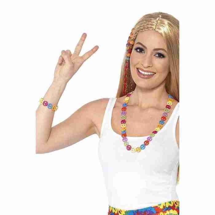 Smiffy's Peace Set Regenbogen Hippie Accessoires 60er Jahre