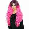 Gothic Glamour Perücke Neon Pink Damen Faschingsperücke mit dunklem Ansatz