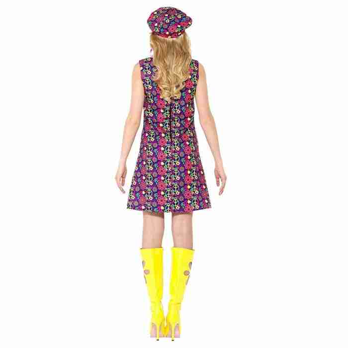 60er Jahre Psychedelic Kostüm Damen mit Hut Flower Power Look - carnivalstore.de