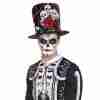 Day of the Dead Zylinder schwarz mit Totenkopf und Rosen Halloween Hut