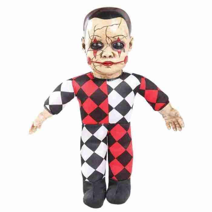 Halloween Horror Puppe Hellequin Harlekin mit Sound gruselige Dekoration