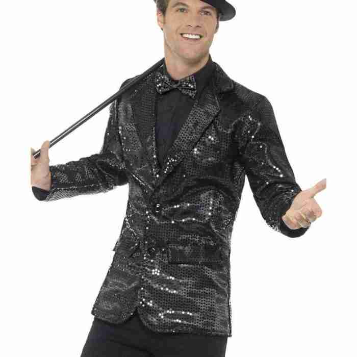 Herren Pailletten Jacke Schwarz - Glitzer Kostüm für Karneval und Fasching