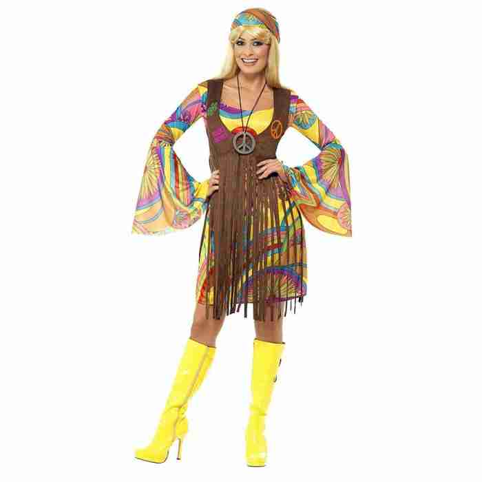 Damen 60er Jahre Kostüm Braun Groovy Lady Hippie Outfit - carnivalstore.de