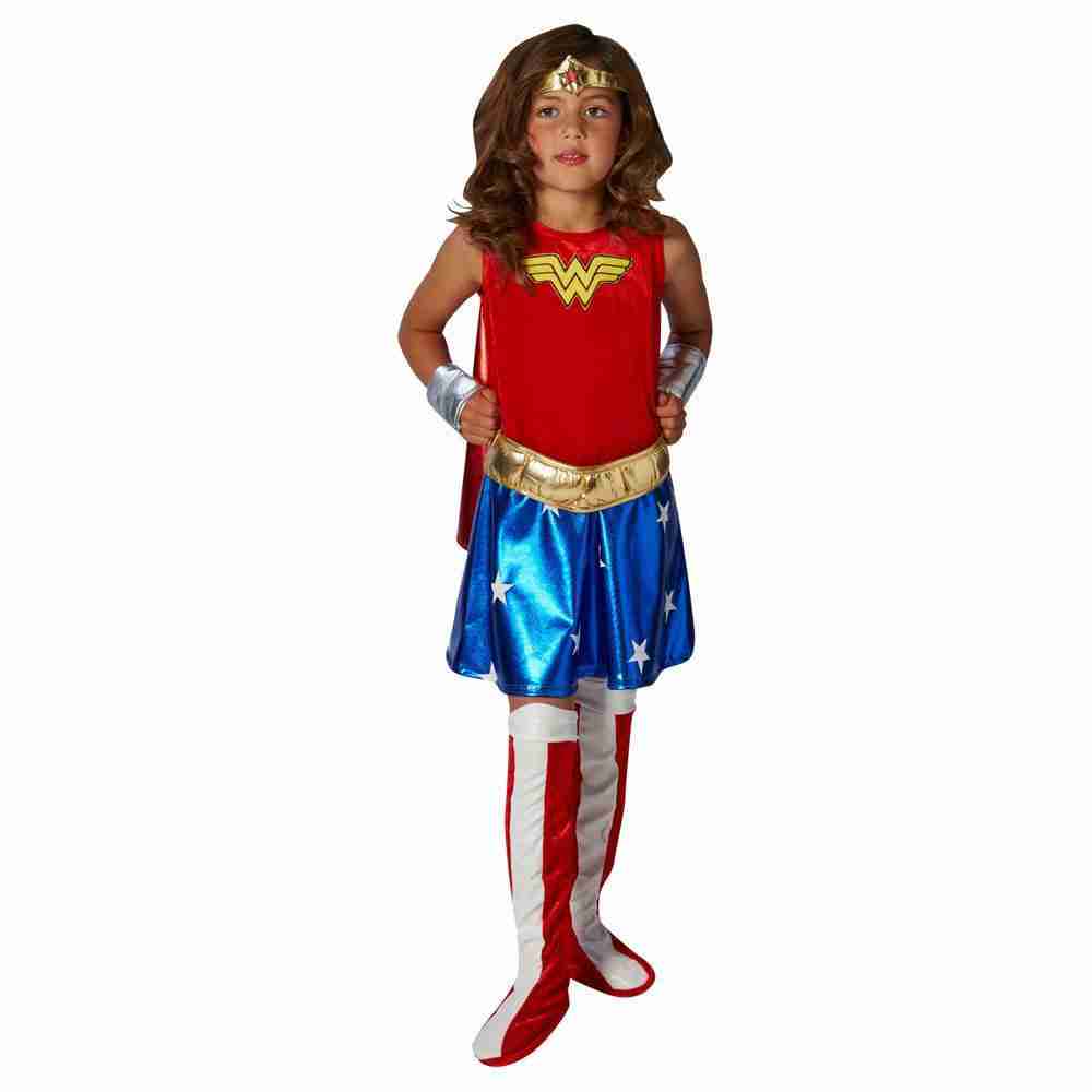 Wonder Woman Kostüm Deluxe für Kinder - Superhelden Verkleidung mit Cape und Diadem