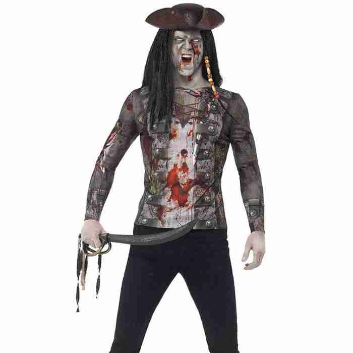 Zombie Piraten T-Shirt Grün für Herren Halloween Kostüm - carnivalstore.de