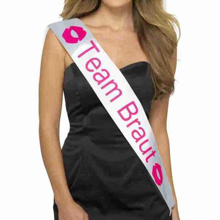 Team Braut Schärpe weiß rosa Schrift JGA Accessoire