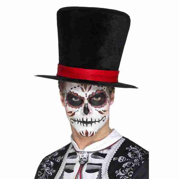 Tag der Toten Zylinderhut schwarz mit Sugar Skull Design Halloween Karneval