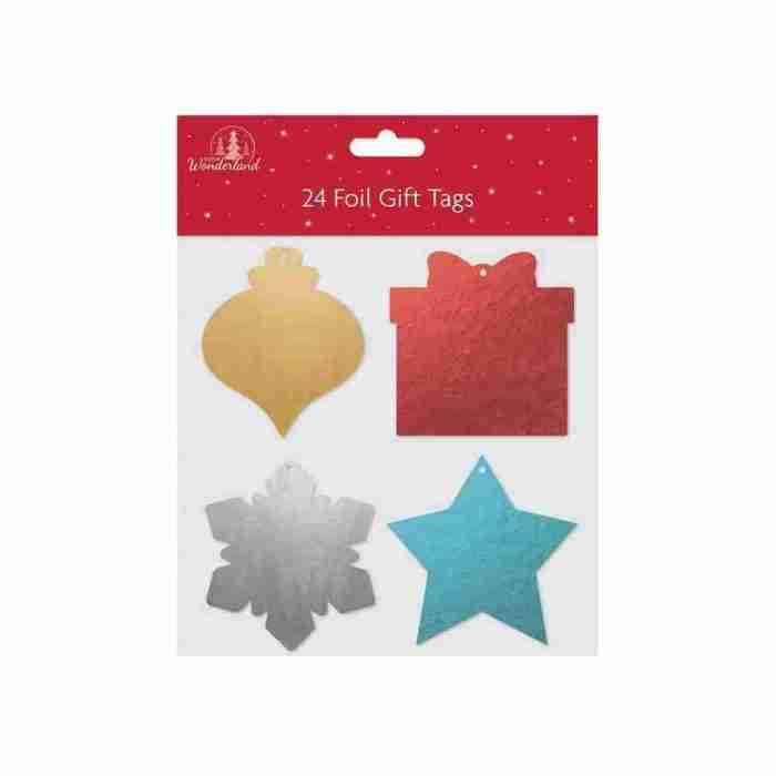 Geschenkanhänger Folie 24er Set glänzende Formen Weihnachten