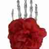 Halloween Haarspange Skeletthand mit roter Blume Gothic Accessoire
