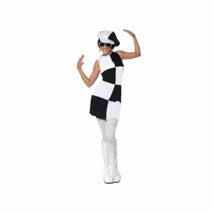 60er Jahre Kostüm Damen schwarz weiß Retro Kleid | 1960s Party Girl Costume - carnivalstore.de