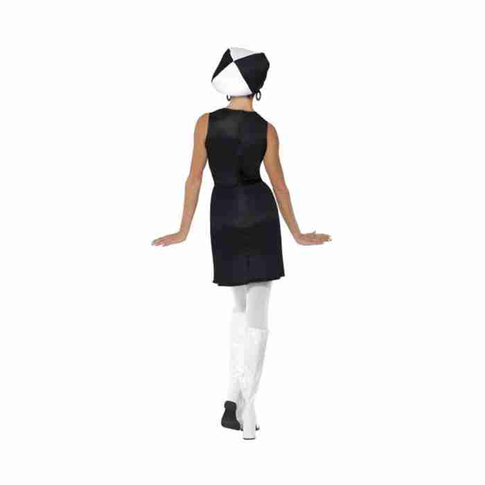 60er Jahre Kostüm Damen Rückansicht schwarz weiß Mod Design - carnivalstore.de