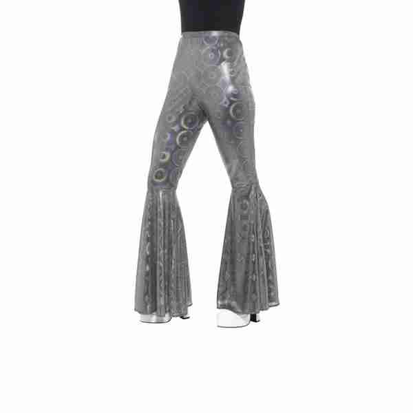 Damen Schlaghose Silber Disco 70er Jahre Detail - carnivalstore.de