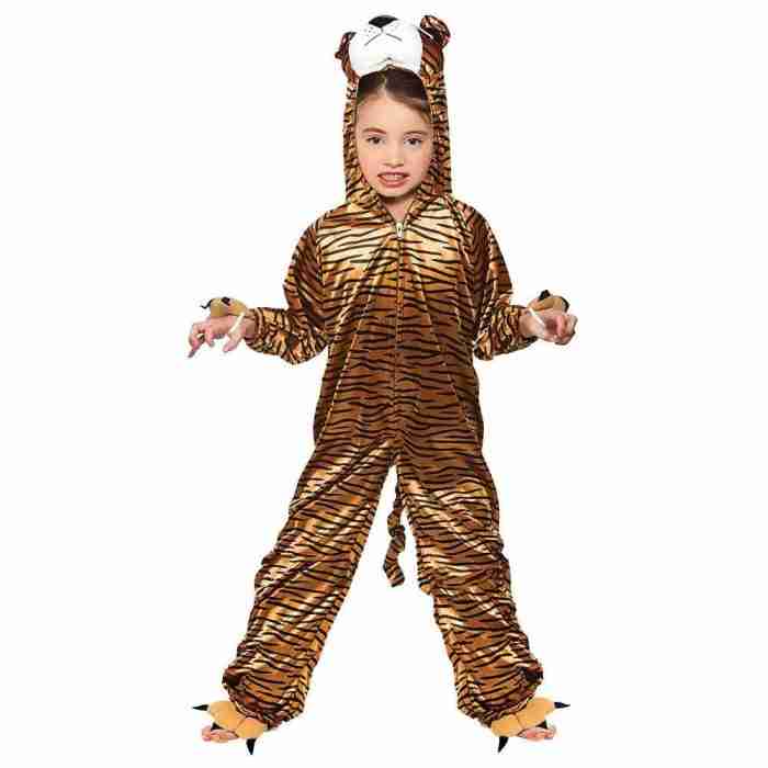 Kinder Tiger Kostüm - Gestreifter Overall mit Kapuze