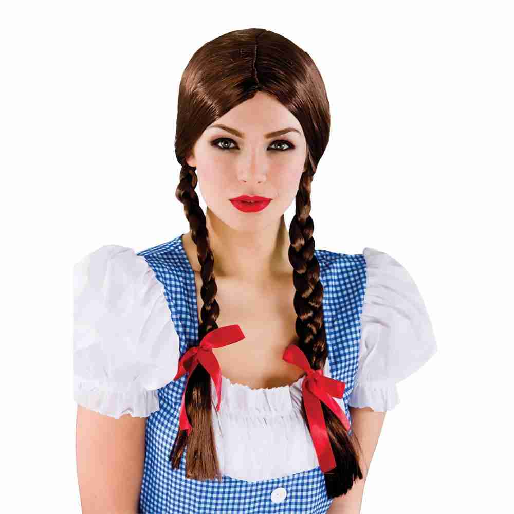 Dorothy Perücke braun mit Zöpfen Country Girl Karneval Kostüm
